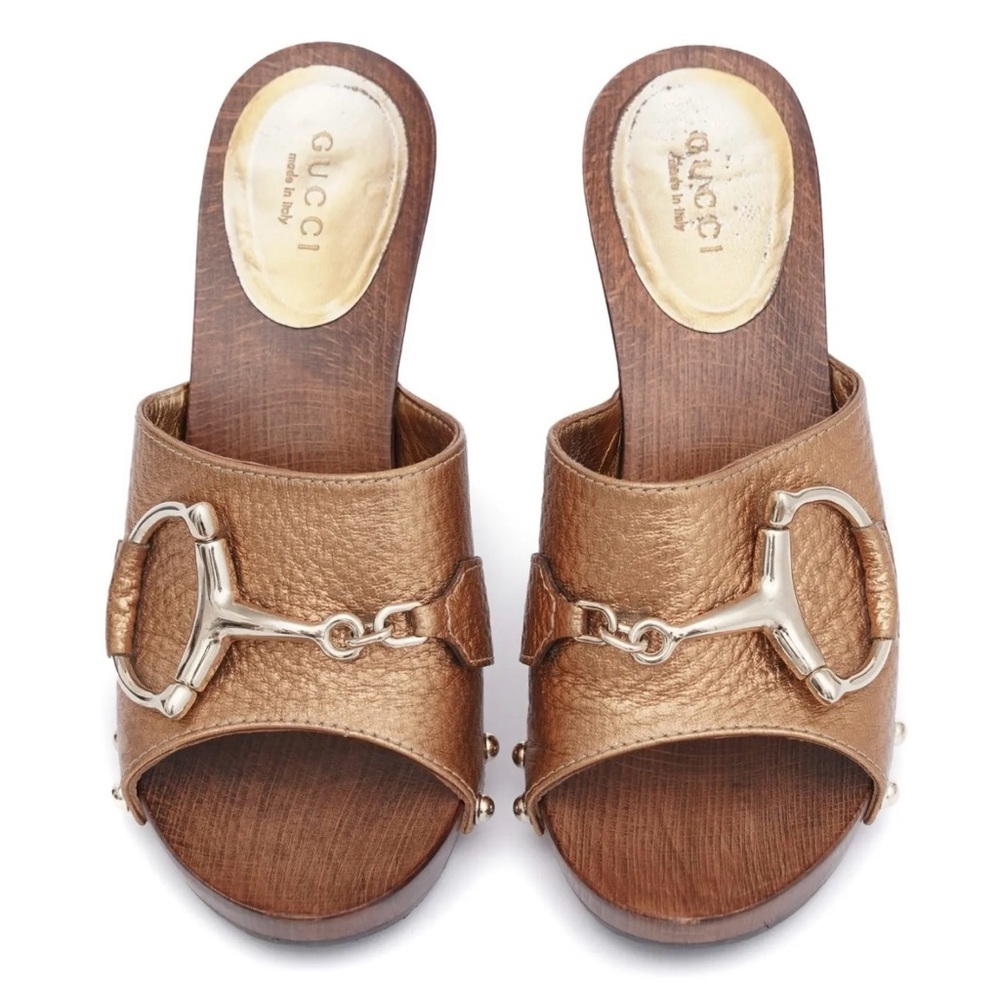 Gucci Gold Mules with Horse-bit Detail 8